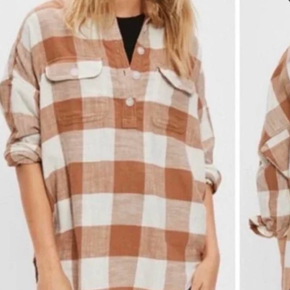 American Eagle Oversized Cotton Brown and White Flannel Fall